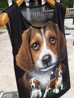 เสื้อกล้ามสีดำลายน้องหมาบีเกิล หลังตาข่ายซีทรู