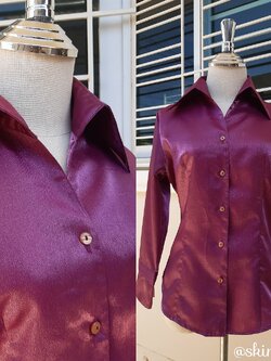 เสื้อเชิ้ตสีม่วง ผ้าวิ๊งๆ วิบวับ ใส่แล้วขาวผ่องมาก