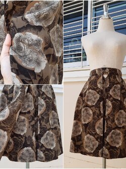 กางเกงกระโปรงวินเทจ ลายกุหลาบสีน้ำตาลทอง