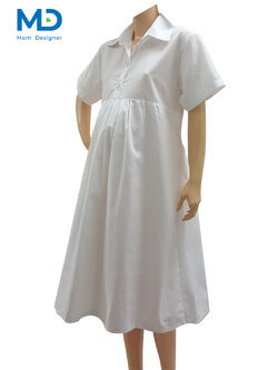 001WH ชุดคลุมท้องปกเชิ้ต สีขาว