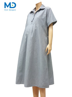 001GR ชุดคลุมท้องปกเชิ้ต สีเทา