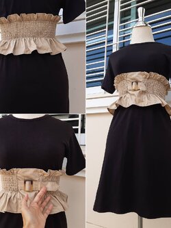 เดรสสั้นผ้ายืดสีดำ เอวสม็อคแต่งเข็มขัด แบรนด์ GU