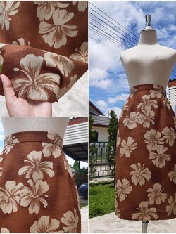 กระโปรงทรงเอลายดอกไม้สีน้ำตาล สไตล์ฮาวาย