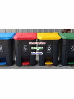 ถังขยะแบบเหยียบ ทรงเหลี่ยม ถังขยะเท้าเหยียบ สีดำ ฝาสี 65 ลิตร