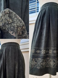 กระโปรงผ้าสักหลาดสีเขียวเทา