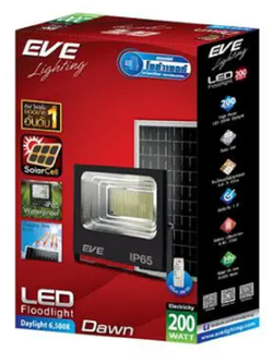 EVE สปอร์ตไลท์โซล่าเซลล์ LED Dawn 200W พร้อมรีโมท และ พร้อมแผงโซล่าเซลล์ เดย์ไลท์ วอร์มไวท์ EVE A1