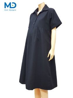 001BK ชุดคลุมท้องปกเชิ้ต สีดำ