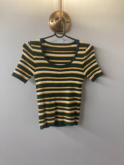 G 210047 เสื้อคร็อบเอวลอยลายขวางเขียวเหลือง ราคาเช่า 30 บาท ต่อ 1 วัน