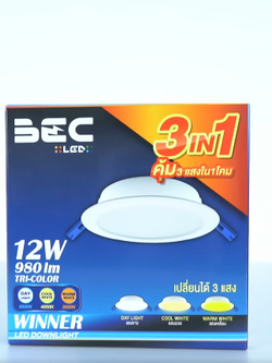โคมดาวน์ไลท์หน้ากลม 7 นิ้ว LED 15W Tri-Color BEC รุ่น WINNER 15W Tri-Color 3แสง ขอบขาว