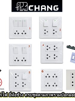 CHANG ชุดปลั้ก ชุดสวิทซ์ ปลั๊กเดี่ยว ช้าง หรือ กราวด์คู่ พร้อมบ๊อกลอย 4x4 ขนาด 4-6 ช่อง รุ่นสีขาว