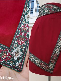 กระโปรงวินเทจทรงเอเอวสูงสีแดง แต่งแถบผ้า Northern style