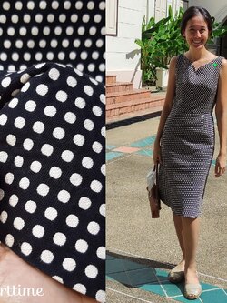 เดรสแขนกุดเข้ารูปสีดำลายจุด