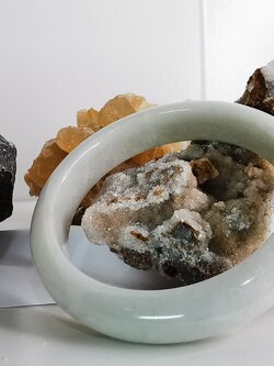 White Green Jade Bangle กำไลหยกเจไดต์แท้ Diameter/ เส้นผ่านศูนย์กลางด้านใน 56 mm.