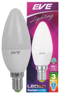 EVE หลอดแอลอีดี ECO CANDLE ขนาด 3 วัตต์ ขั้ว E14 ทรงเปลวเทียน แสงขาวและแสงส้ม