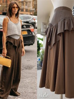 กระโปรงยาวงานวินเทจสีนเำตาล แต่งริ้วหน้า-หลัง