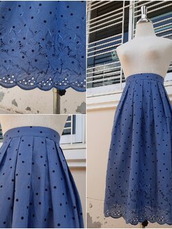 กระโปรงลูกไม้วินเทจสีฟ้าลายจุด