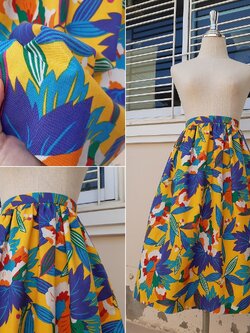 กระโปรงฮาวายวินเทจลายดอกสีเหลืองสด