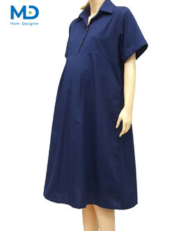 001NV ชุดคลุมท้องปกเชิ้ต สีกรมท่า