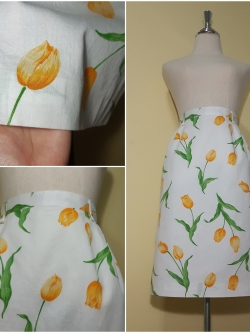 กระโปรงทรงเอสีขาวลายดอกไม้