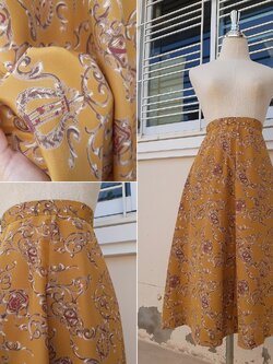 กระโปรงบานงานวินเทจญี่ปุ่นลายสะสมสีเหลืองไพล