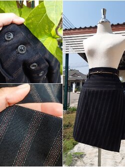 กระโปรงสั้นลายทางสีดำ ทรงป้ายข้าง