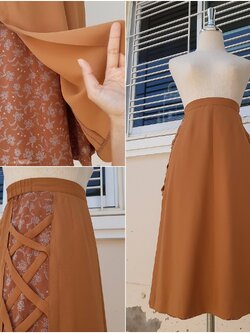 กระโปรงวินเทจสีน้ำตาลลายดอกไม้
