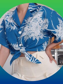 เสื้อเชิ้ตฮาวายสีฟ้า Made in U.S.