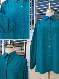 เสื้อเชิ้ตวินเทจผู้หญิงผ้าซิลค์สีเขียว