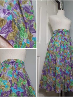 กระโปรงวินเทจลายดอกสีม่วง