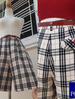 กางเกงวินเทจขาสั้นลายสก็อตสีครีม ลายคลาสสิคของแบรนด์