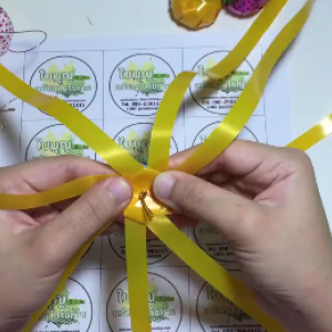 ใบบุญ Ribbon ep.1 วิธีมัดดิ้น และใส่ดิ้นที่ฐานเหรียญโปรยทาน ส้ม สตอเบอรี่ (ใช้ดิ้นแทนก้านหลอด)