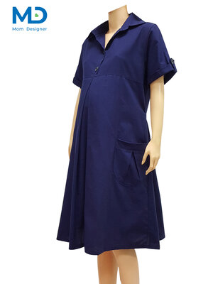 005NV ชุดคลุมท้องปกเชิ้ตกระเป๋าหน้า สีกรมท่า