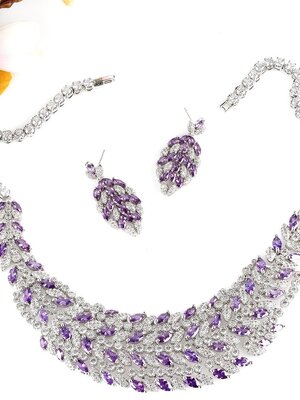 PURPLE SAPPHIRE DIAMOND 18K GOLD NECKLACE EARRING สร้อยคอ ต่างหู แซฟไฟร์สีม่วง ล้อมเพชร ทอง 18K Pre-order