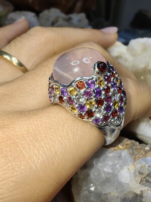 ROSE QUARTZ GARNET CITRINE AMETHYST WHITE TOPAZ RHODOLITE ROUND RING