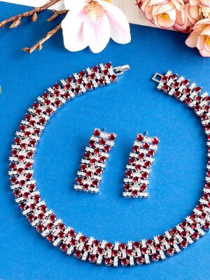 RUBY DIAMOND 18K WHITE GOLD NECKLACE EARRING สร้อยคอ ต่างหู ทับทิม ล้อมเพชร ทอง 18K Pre-order