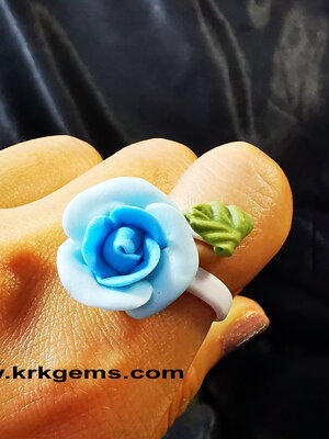 PASTEL BLUE ROSE HANDMADE CLAY RING