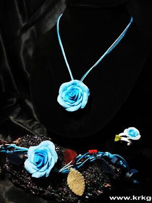 PASTEL BLUE ROSE HANDMADE CLAY NECKLACE BRACELET EARRING RING