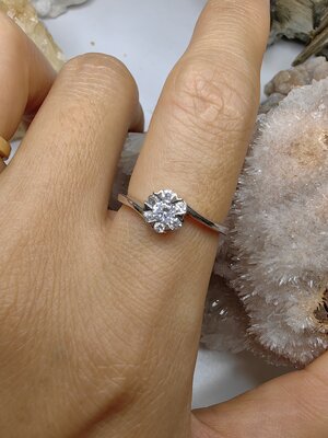 แหวนเพชร CZ เงินแท้ 92.5% Cubic Zirconia 925 Sterling Silver Ring Size 54