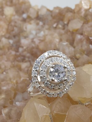 แหวนเพชร CZ เงินแท้ 92.5% Cubic Zirconia 925 Sterling Silver Ring Size 51,54