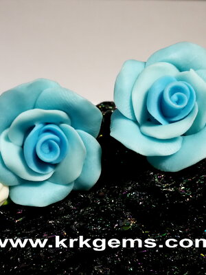 PASTEL BLUE ROSE HANDMADE CLAY EARRING