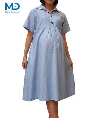 001BU ชุดคลุมท้องปกเชิ้ต สีฟ้า