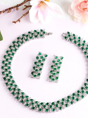 EMERALD DIAMOND 18K WHITE GOLD NECKLACE EARRING สร้อยคอ ต่างหู มรกต ล้อมเพชร ทอง 18K Pre-order