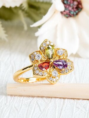 RUBY YELLOW - VIOLET SAPPHIRE DIAMOND 18K YELLOW GOLD RING แหวน ทับทิม บุษราคัม แซฟไฟร์สีม่วง เพชร ทอง 18K Pre-order