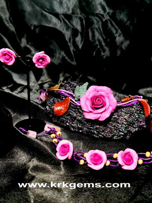 PURPLE ROSE HANDMADE CLAY NECKLACE BRACELET EARRING RING