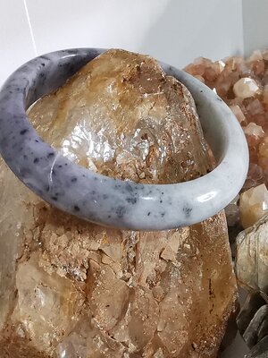 Grey White Bangle Jadeite กำไลหยกเจไดต์แท้ Diameter/ เส้นผ่านศูนย์กลางด้านใน/size 63 mm.