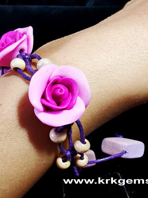 PURPLE 3ROSE HANDMADE CLAY BRACELET