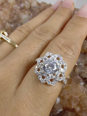 แหวนเพชร CZ เงินแท้ 92.5% Cubic Zirconia 925 Sterling Silver Ring Size 51