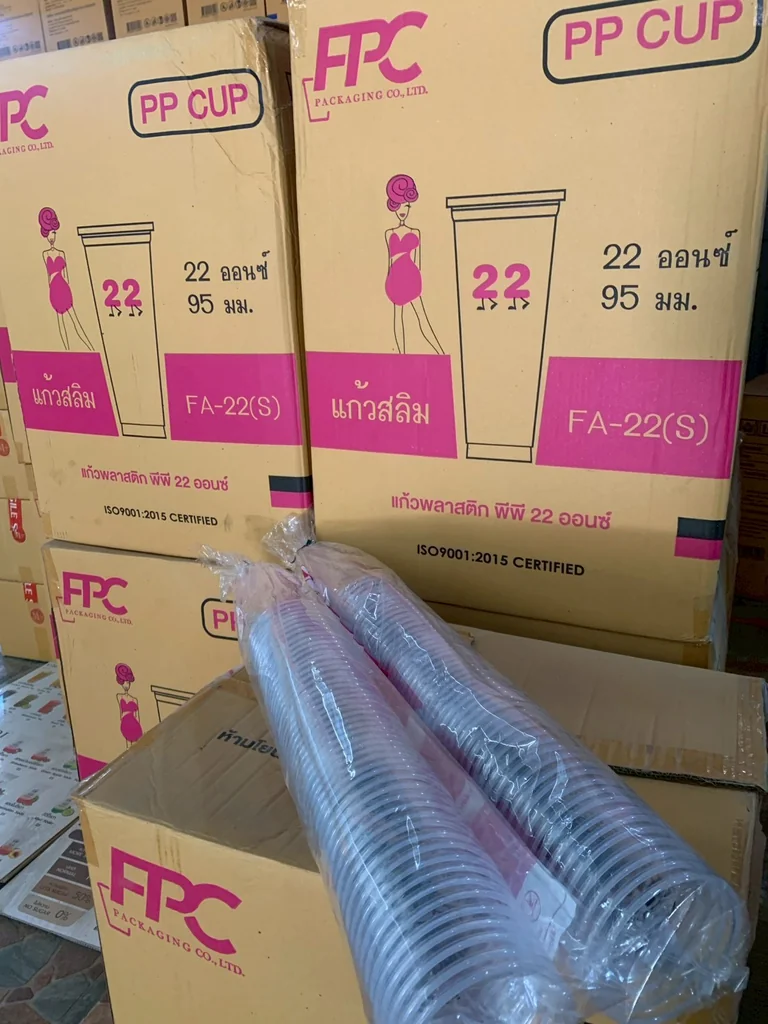 NEW!! แก้ว PP พิมพ์ลาย MANOI 1ลัง = 1000ใบ (ทรง Slim ขนาด 22 Oz.)