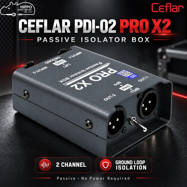 CEFLAR PDI 02 PRO X2 ไดเร็คบ๊อกซ์ Passive 2 แชนแนล PAD -15dB Ground Lift Hippo Audio image 3