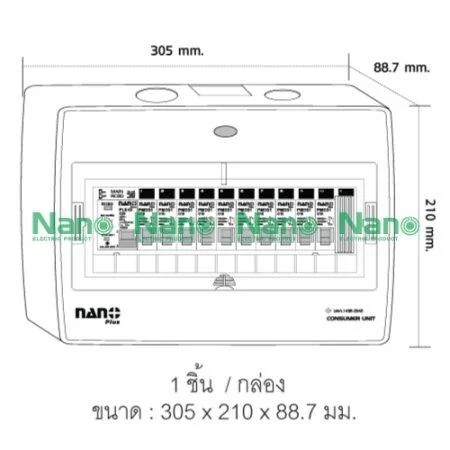 ตู้คอนซูมเมอร์ยูนิตเมนกันดูด NANO PLUS +11ช่อง(พร้อม RCBO 50 A,63 A+ลูกย่อย10ลูก)